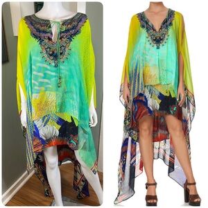 Camilla Southern Mermaid Silk Sheer High Low Dress Asymmetrical Caftan S/M